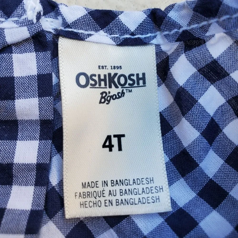OshKosh B'Gosh navy and white buffalo plaid cap sleeve babydoll shirt Size 4T